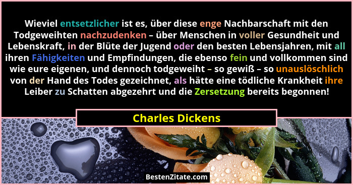 Wieviel entsetzlicher ist es, über diese enge Nachbarschaft mit den Todgeweihten nachzudenken – über Menschen in voller Gesundheit u... - Charles Dickens