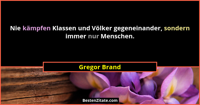 Nie kämpfen Klassen und Völker gegeneinander, sondern immer nur Menschen.... - Gregor Brand