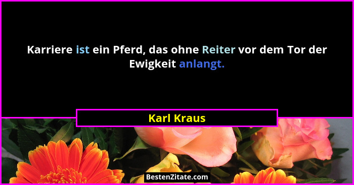 Karriere ist ein Pferd, das ohne Reiter vor dem Tor der Ewigkeit anlangt.... - Karl Kraus