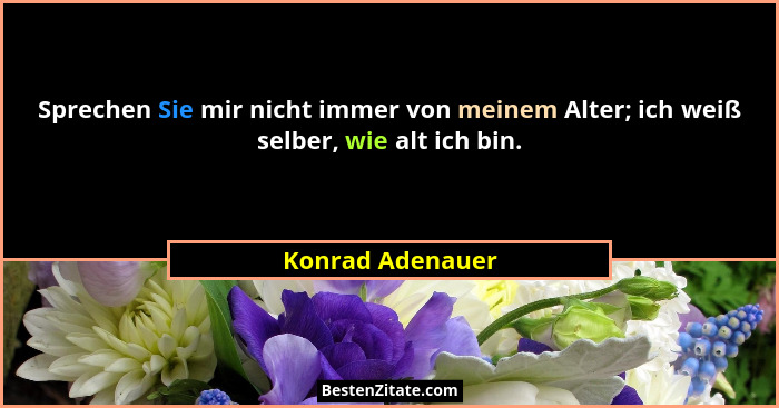 Sprechen Sie mir nicht immer von meinem Alter; ich weiß selber, wie alt ich bin.... - Konrad Adenauer