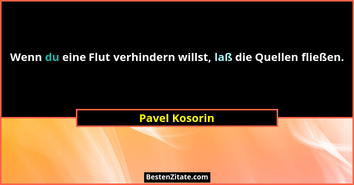 Wenn du eine Flut verhindern willst, laß die Quellen fließen.... - Pavel Kosorin
