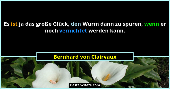 Es ist ja das große Glück, den Wurm dann zu spüren, wenn er noch vernichtet werden kann.... - Bernhard von Clairvaux
