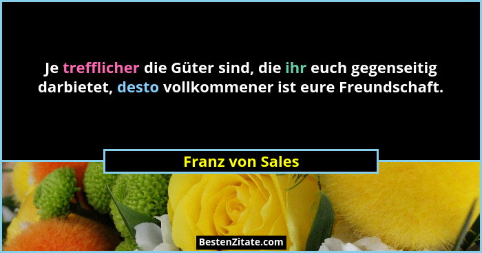 Je trefflicher die Güter sind, die ihr euch gegenseitig darbietet, desto vollkommener ist eure Freundschaft.... - Franz von Sales