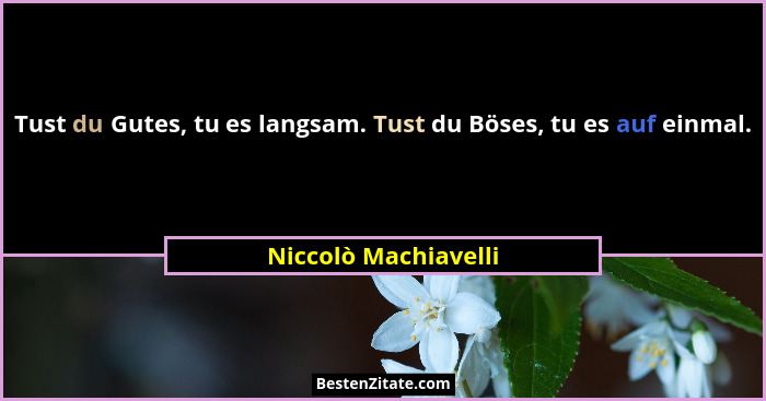 Tust du Gutes, tu es langsam. Tust du Böses, tu es auf einmal.... - Niccolò Machiavelli
