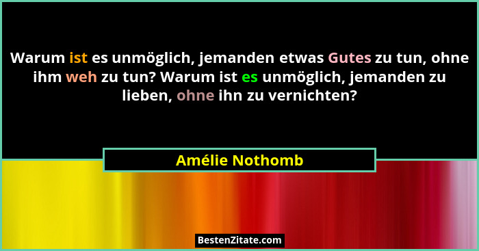 Warum ist es unmöglich, jemanden etwas Gutes zu tun, ohne ihm weh zu tun? Warum ist es unmöglich, jemanden zu lieben, ohne ihn zu ver... - Amélie Nothomb
