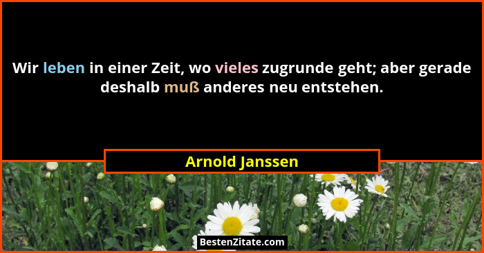 Wir leben in einer Zeit, wo vieles zugrunde geht; aber gerade deshalb muß anderes neu entstehen.... - Arnold Janssen