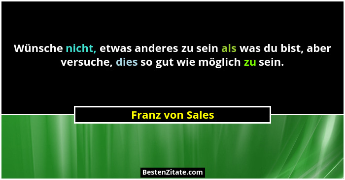 Wünsche nicht, etwas anderes zu sein als was du bist, aber versuche, dies so gut wie möglich zu sein.... - Franz von Sales