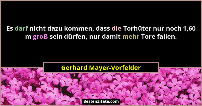Es darf nicht dazu kommen, dass die Torhüter nur noch 1,60 m groß sein dürfen, nur damit mehr Tore fallen.... - Gerhard Mayer-Vorfelder