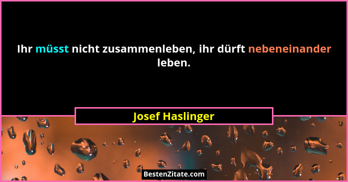 Ihr müsst nicht zusammenleben, ihr dürft nebeneinander leben.... - Josef Haslinger