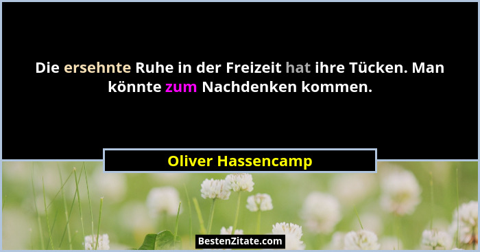 Die ersehnte Ruhe in der Freizeit hat ihre Tücken. Man könnte zum Nachdenken kommen.... - Oliver Hassencamp
