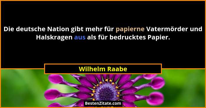 Die deutsche Nation gibt mehr für papierne Vatermörder und Halskragen aus als für bedrucktes Papier.... - Wilhelm Raabe