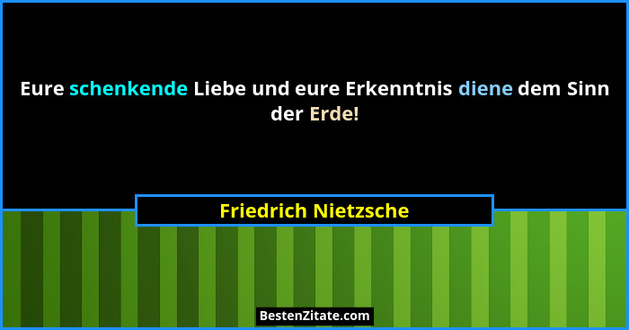 Eure schenkende Liebe und eure Erkenntnis diene dem Sinn der Erde!... - Friedrich Nietzsche