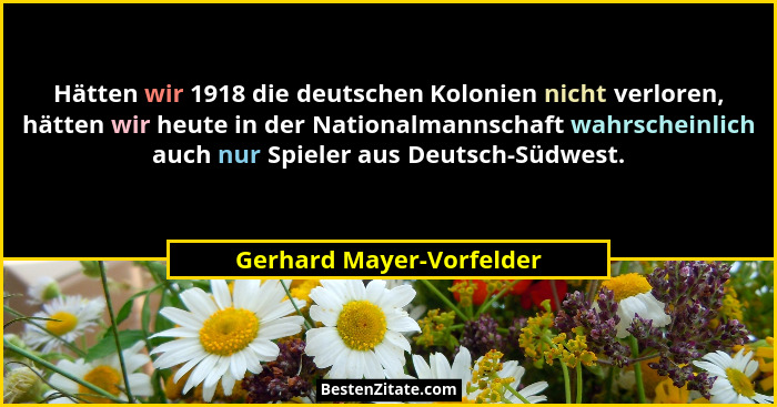 Hätten wir 1918 die deutschen Kolonien nicht verloren, hätten wir heute in der Nationalmannschaft wahrscheinlich auch nur Sp... - Gerhard Mayer-Vorfelder
