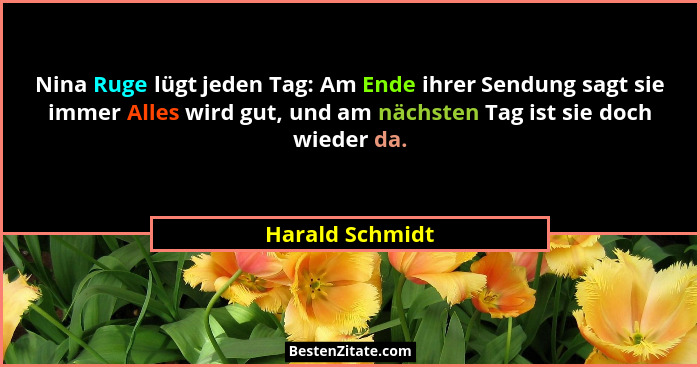 Nina Ruge lügt jeden Tag: Am Ende ihrer Sendung sagt sie immer Alles wird gut, und am nächsten Tag ist sie doch wieder da.... - Harald Schmidt