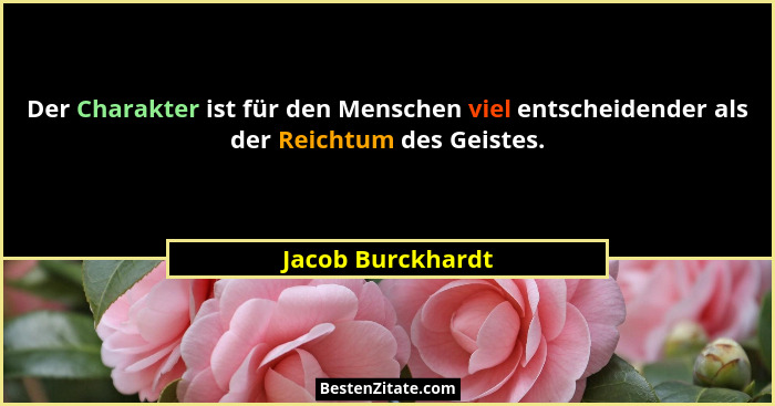Der Charakter ist für den Menschen viel entscheidender als der Reichtum des Geistes.... - Jacob Burckhardt