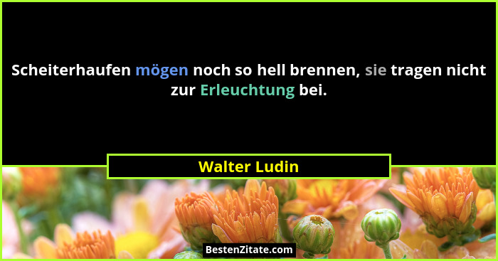Scheiterhaufen mögen noch so hell brennen, sie tragen nicht zur Erleuchtung bei.... - Walter Ludin