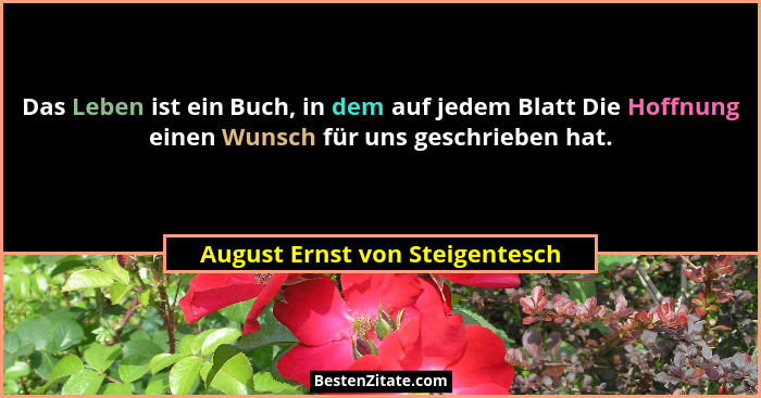 Das Leben ist ein Buch, in dem auf jedem Blatt Die Hoffnung einen Wunsch für uns geschrieben hat.... - August Ernst von Steigentesch