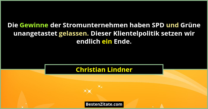 Die Gewinne der Stromunternehmen haben SPD und Grüne unangetastet gelassen. Dieser Klientelpolitik setzen wir endlich ein Ende.... - Christian Lindner