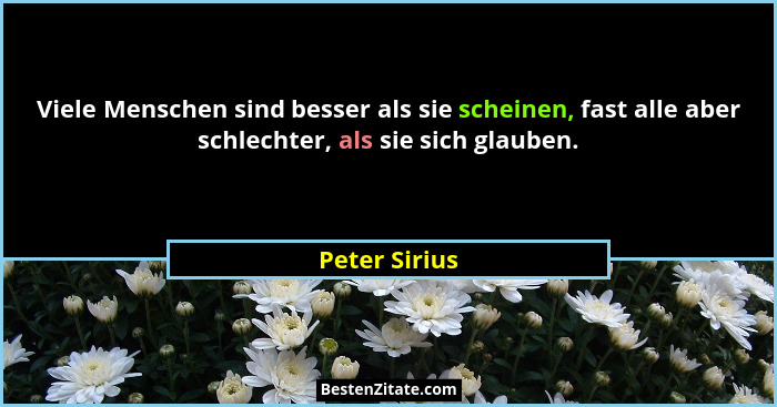 Viele Menschen sind besser als sie scheinen, fast alle aber schlechter, als sie sich glauben.... - Peter Sirius