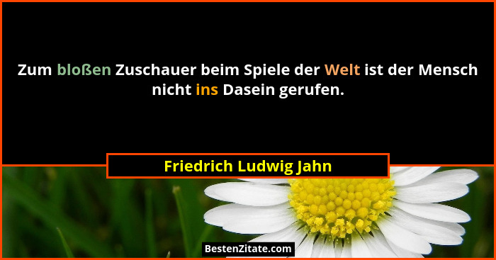 Zum bloßen Zuschauer beim Spiele der Welt ist der Mensch nicht ins Dasein gerufen.... - Friedrich Ludwig Jahn
