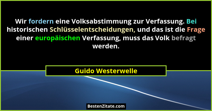 Wir fordern eine Volksabstimmung zur Verfassung. Bei historischen Schlüsselentscheidungen, und das ist die Frage einer europäische... - Guido Westerwelle