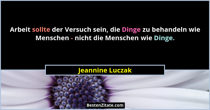 Arbeit sollte der Versuch sein, die Dinge zu behandeln wie Menschen - nicht die Menschen wie Dinge.... - Jeannine Luczak