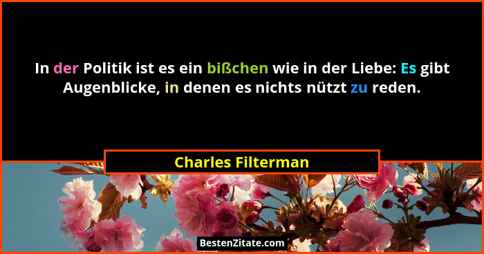 In der Politik ist es ein bißchen wie in der Liebe: Es gibt Augenblicke, in denen es nichts nützt zu reden.... - Charles Filterman