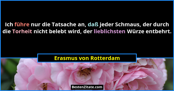 Ich führe nur die Tatsache an, daß jeder Schmaus, der durch die Torheit nicht belebt wird, der lieblichsten Würze entbehrt.... - Erasmus von Rotterdam