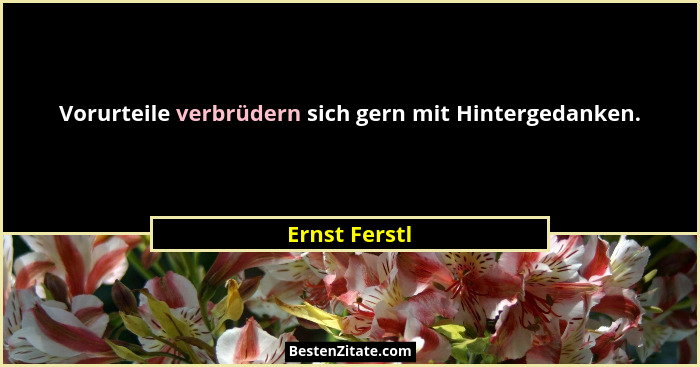 Vorurteile verbrüdern sich gern mit Hintergedanken.... - Ernst Ferstl