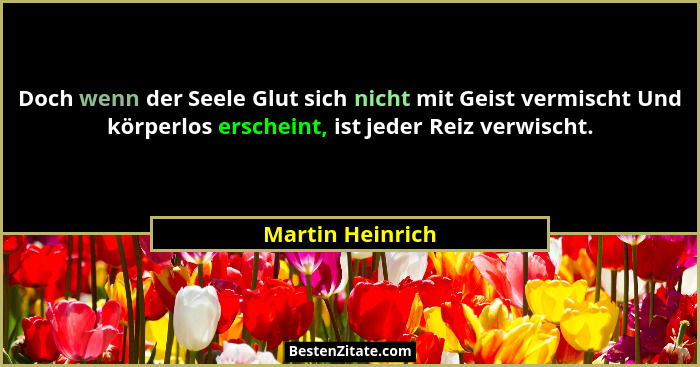 Doch wenn der Seele Glut sich nicht mit Geist vermischt Und körperlos erscheint, ist jeder Reiz verwischt.... - Martin Heinrich
