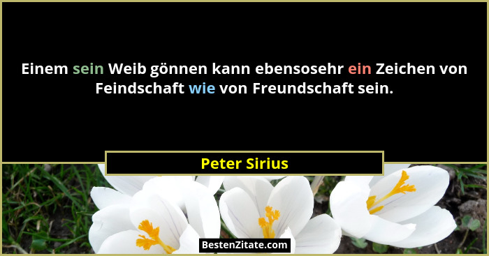Einem sein Weib gönnen kann ebensosehr ein Zeichen von Feindschaft wie von Freundschaft sein.... - Peter Sirius