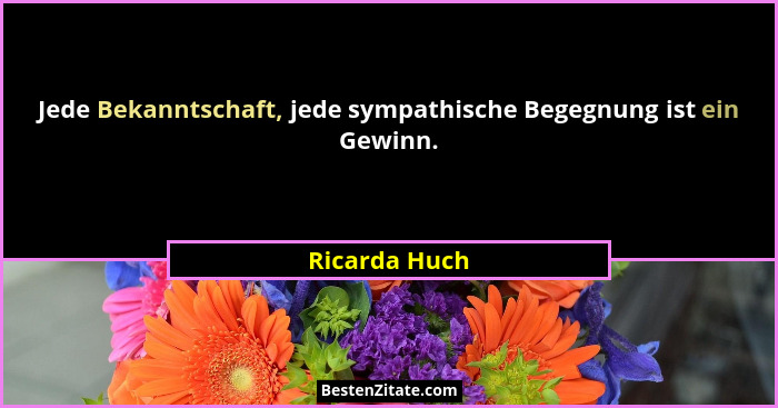 Jede Bekanntschaft, jede sympathische Begegnung ist ein Gewinn.... - Ricarda Huch