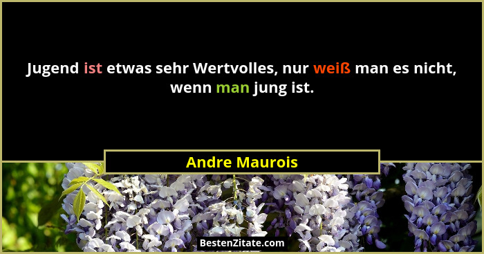 Jugend ist etwas sehr Wertvolles, nur weiß man es nicht, wenn man jung ist.... - Andre Maurois