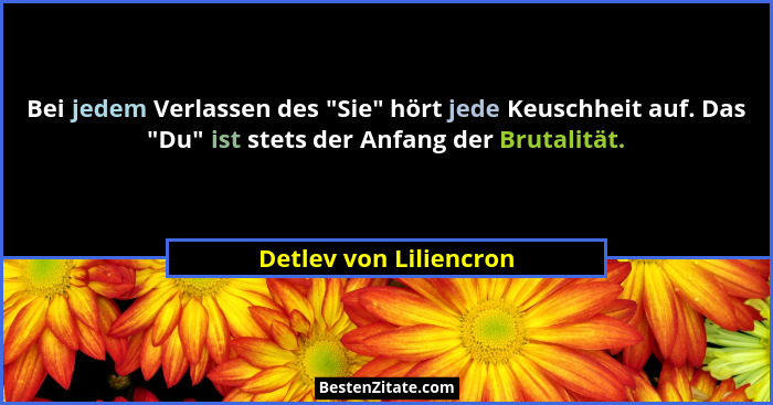 Bei jedem Verlassen des "Sie" hört jede Keuschheit auf. Das "Du" ist stets der Anfang der Brutalität.... - Detlev von Liliencron