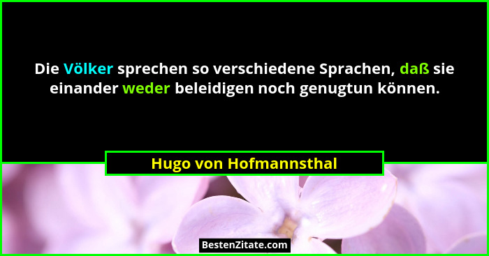 Die Völker sprechen so verschiedene Sprachen, daß sie einander weder beleidigen noch genugtun können.... - Hugo von Hofmannsthal
