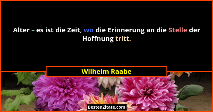 Alter – es ist die Zeit, wo die Erinnerung an die Stelle der Hoffnung tritt.... - Wilhelm Raabe
