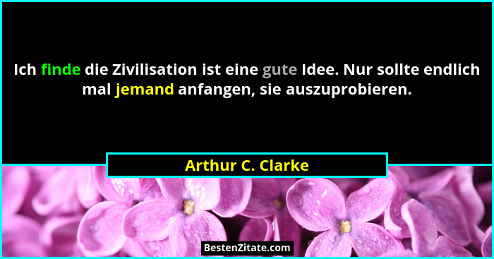 Ich finde die Zivilisation ist eine gute Idee. Nur sollte endlich mal jemand anfangen, sie auszuprobieren.... - Arthur C. Clarke