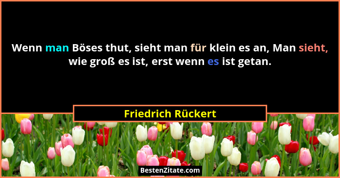 Wenn man Böses thut, sieht man für klein es an, Man sieht, wie groß es ist, erst wenn es ist getan.... - Friedrich Rückert