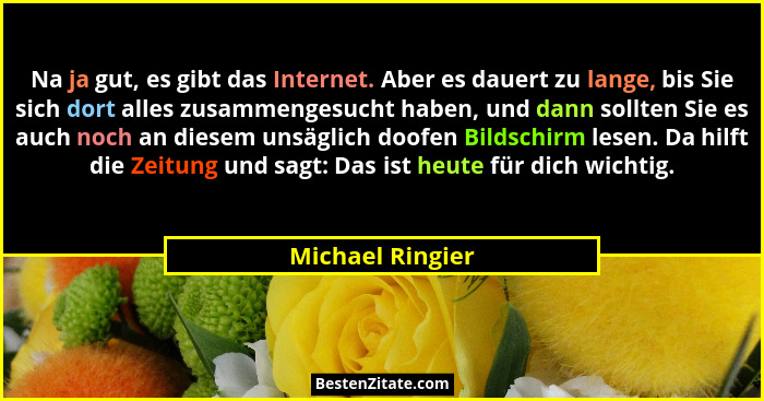 Na ja gut, es gibt das Internet. Aber es dauert zu lange, bis Sie sich dort alles zusammengesucht haben, und dann sollten Sie es auc... - Michael Ringier