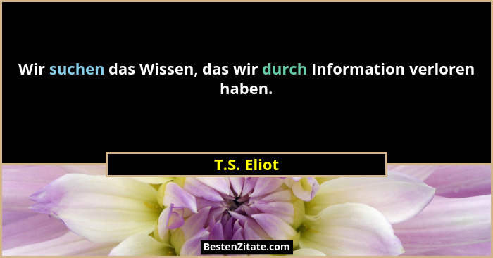 Wir suchen das Wissen, das wir durch Information verloren haben.... - T.S. Eliot