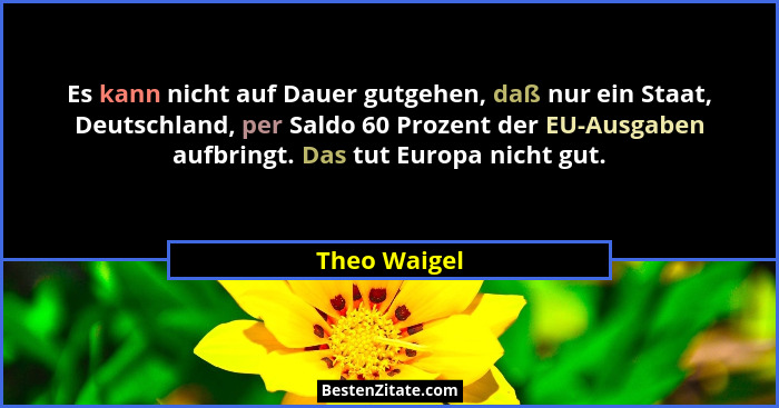 Es kann nicht auf Dauer gutgehen, daß nur ein Staat, Deutschland, per Saldo 60 Prozent der EU-Ausgaben aufbringt. Das tut Europa nicht g... - Theo Waigel
