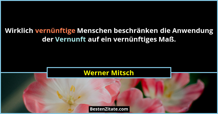 Wirklich vernünftige Menschen beschränken die Anwendung der Vernunft auf ein vernünftiges Maß.... - Werner Mitsch
