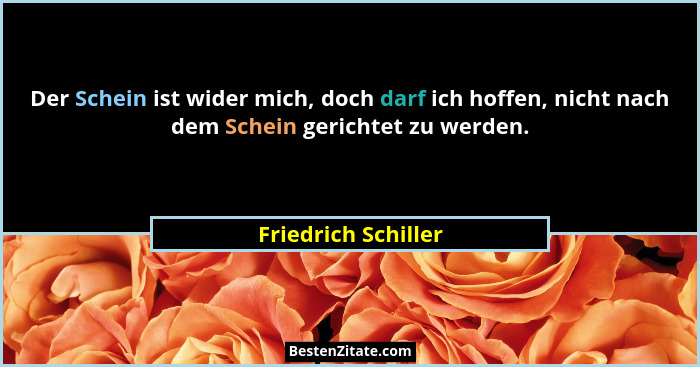 Der Schein ist wider mich, doch darf ich hoffen, nicht nach dem Schein gerichtet zu werden.... - Friedrich Schiller
