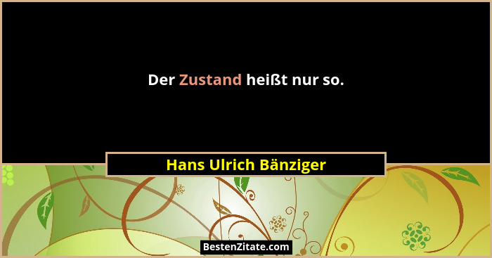 Der Zustand heißt nur so.... - Hans Ulrich Bänziger