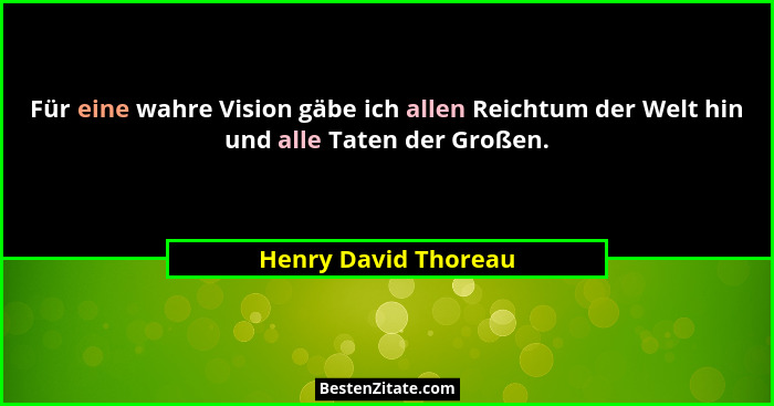 Für eine wahre Vision gäbe ich allen Reichtum der Welt hin und alle Taten der Großen.... - Henry David Thoreau