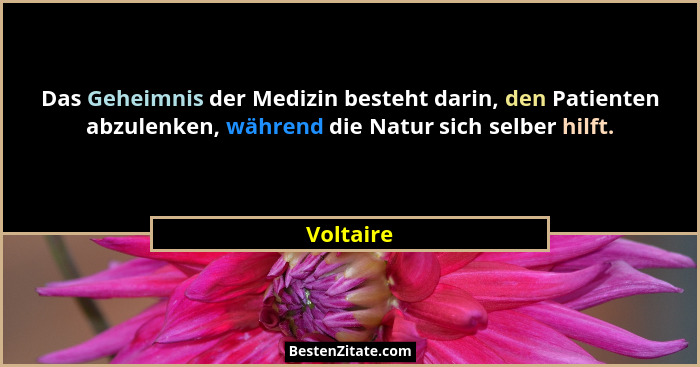 Das Geheimnis der Medizin besteht darin, den Patienten abzulenken, während die Natur sich selber hilft.... - Voltaire
