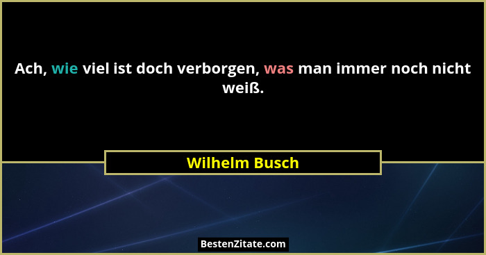 Ach, wie viel ist doch verborgen, was man immer noch nicht weiß.... - Wilhelm Busch