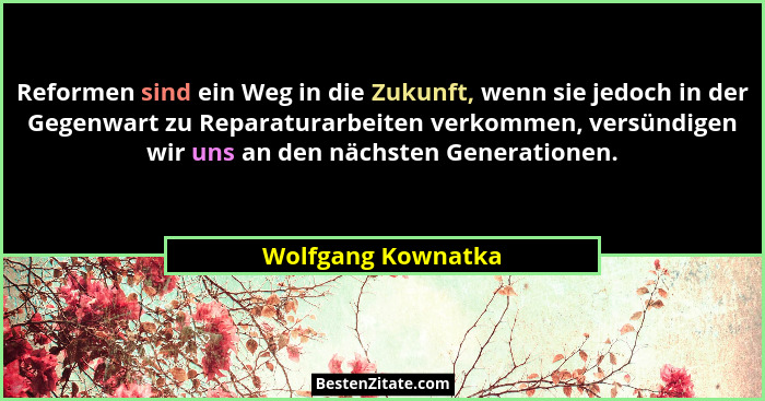 Reformen sind ein Weg in die Zukunft, wenn sie jedoch in der Gegenwart zu Reparaturarbeiten verkommen, versündigen wir uns an den... - Wolfgang Kownatka