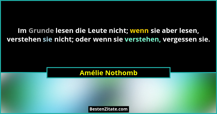 Im Grunde lesen die Leute nicht; wenn sie aber lesen, verstehen sie nicht; oder wenn sie verstehen, vergessen sie.... - Amélie Nothomb