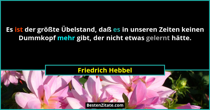 Es ist der größte Übelstand, daß es in unseren Zeiten keinen Dummkopf mehr gibt, der nicht etwas gelernt hätte.... - Friedrich Hebbel